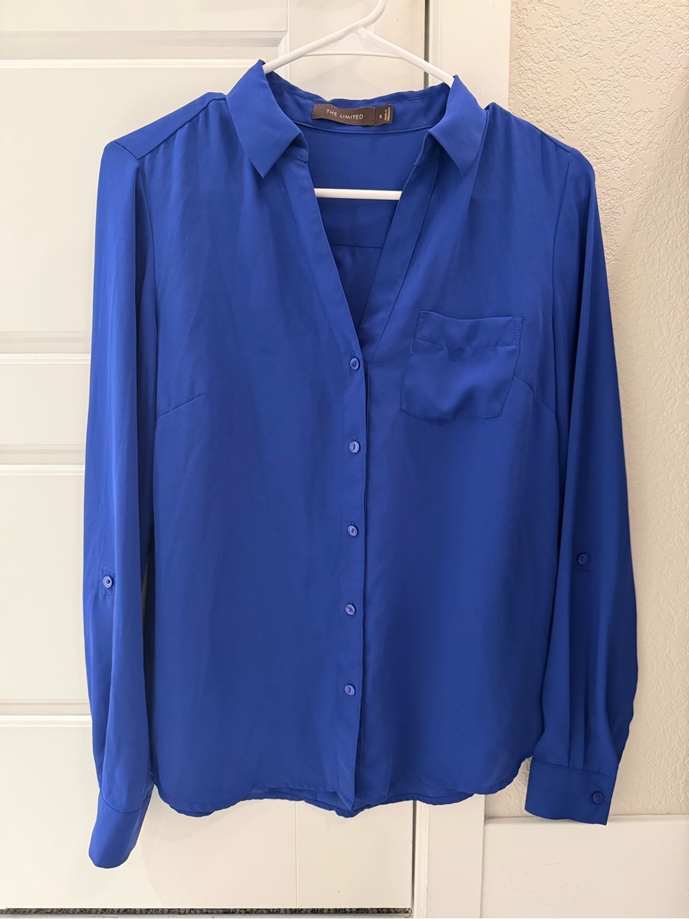 The Limited Bright Blue V-Neck Button-Down Blouse Portofino Top Small